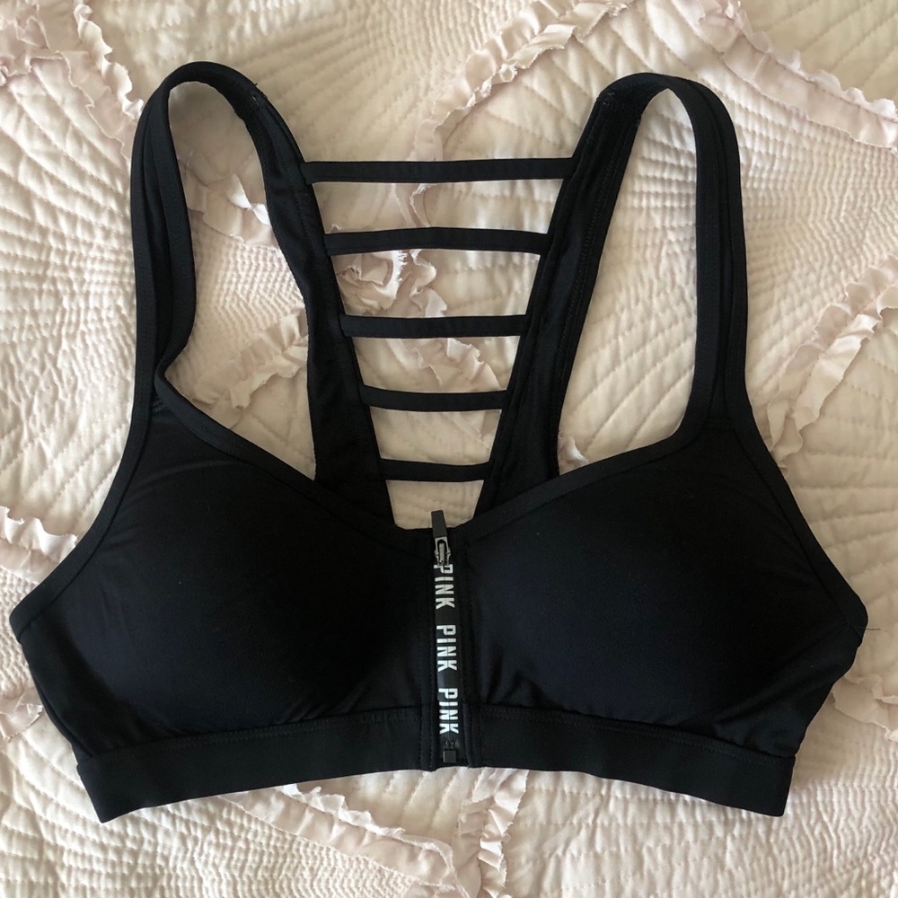 Black PINK Ultimate Sports Bra Front Zip Small